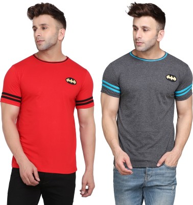 GEUM Solid Men Round Neck Red, Grey T-Shirt