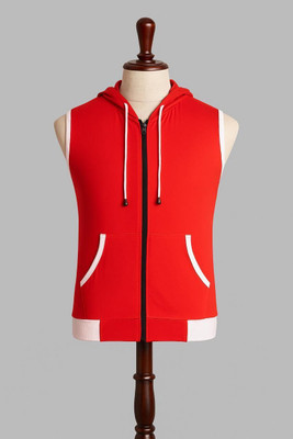 VASTRAART Solid Men Hooded Neck Red, White T-Shirt