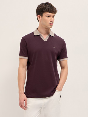 THE BEAR HOUSE Solid Men Polo Neck Maroon T-Shirt