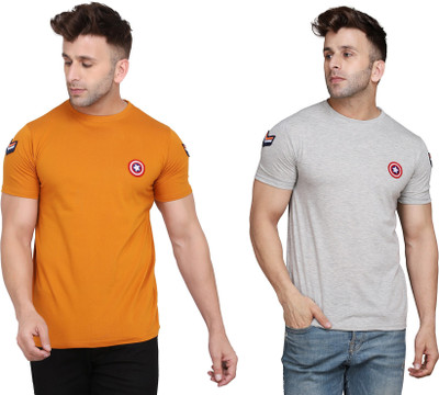 GEUM Solid Men Round Neck Silver, Gold T-Shirt