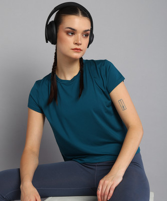 UNDER ARMOUR Solid Women Round Neck Dark Green T-Shirt