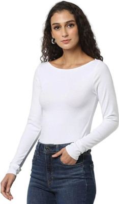 GAP Solid Women Boat Neck White T-Shirt