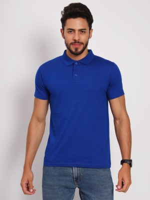 Ap'pulse Solid Men Polo Neck Blue T-Shirt