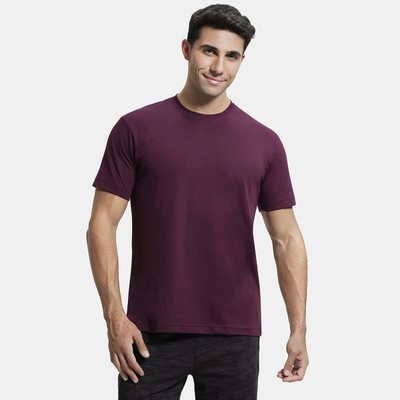 JOCKEY Solid Men Round Neck Purple T-Shirt