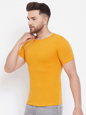 RULEDBYSUN Solid Men Round Neck Yellow T-Shirt