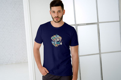vastra root Graphic Print Men Round Neck Blue T-Shirt
