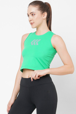 Laasa Sports Solid Women Round Neck Green T-Shirt