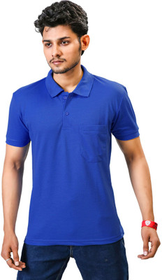 Chillax Solid Men Polo Neck Dark Blue T-Shirt