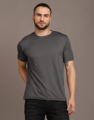 INKKR Solid Men Round Neck Grey T-Shirt