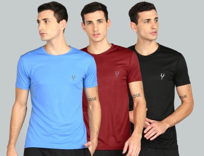 Fricker Solid Men Round Neck Light Blue, Maroon, Black T-Shirt