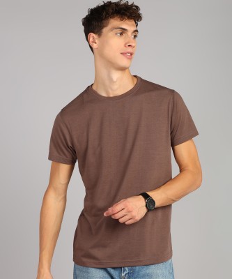 METRONAUT Solid Men Round Neck Brown T-Shirt