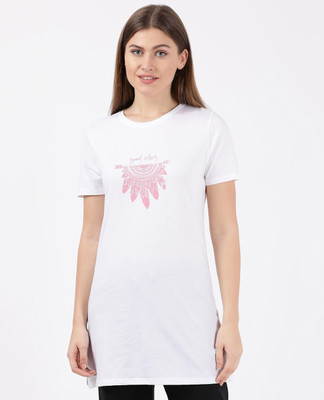 JOCKEY Printed, Typography Women Round Neck White T-Shirt