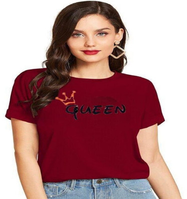 SAHAL Typography Women Round Neck Maroon T-Shirt