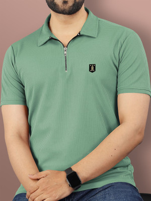 VeBNoR Solid Men Polo Neck Light Green T-Shirt