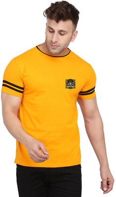 Money Leaf Solid Men Round Neck Yellow T-Shirt