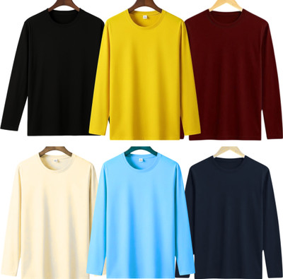 lalita creation Solid Men Round Neck Black, Yellow, Maroon, Beige, Light Blue, Navy Blue T-Shirt