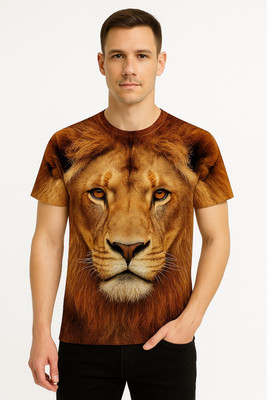 UD FABRIC Animal Print Men Round Neck Gold T-Shirt