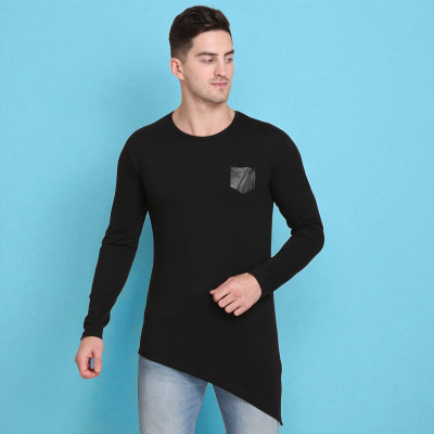 Faricon Trend Solid Men Round Neck Black T-Shirt
