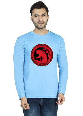 LV CARE Printed Men Round Neck Blue T-Shirt