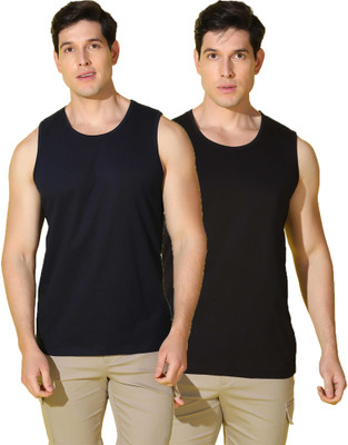 WOOSTRO Solid Men Scoop Neck Blue, Black T-Shirt