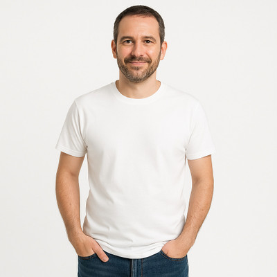 Born Basic Solid Couple Round Neck White T-Shirt