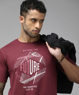 Roadster Typography Men Round Neck Red T-Shirt