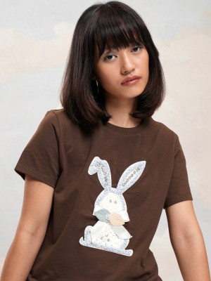 Tokyo Talkies Printed Women Round Neck Brown T-Shirt