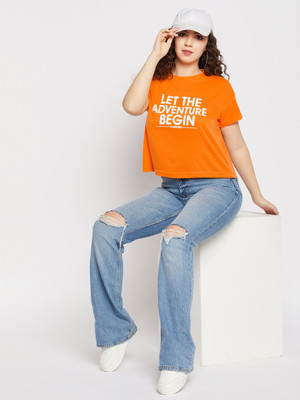 Club York Printed Women Round Neck Orange T-Shirt