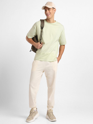 NOBERO Solid Men Round Neck Green T-Shirt