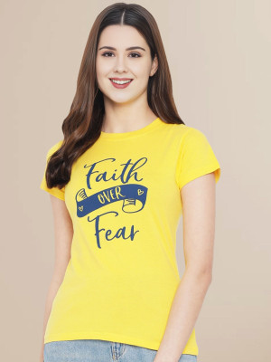 SZN Solid Women Round Neck Yellow T-Shirt
