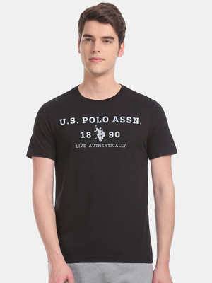 U.S. POLO ASSN. Printed Men Round Neck Black T-Shirt