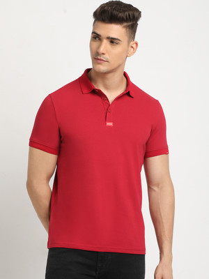 THE BEAR HOUSE Solid Men Polo Neck Red T-Shirt