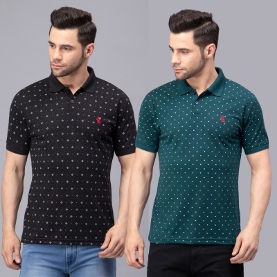 We Perfect Printed Men Polo Neck Black, Green T-Shirt