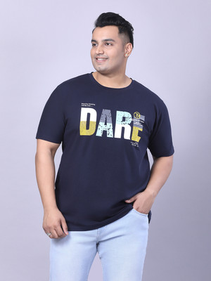 XMEX Graphic Print, Typography Men Round Neck Navy Blue T-Shirt