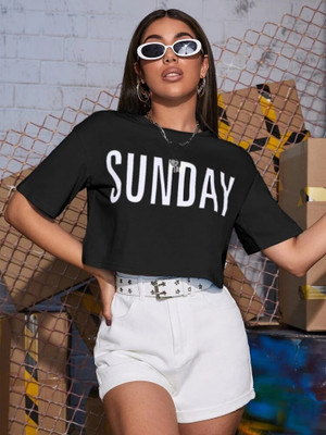 SPOWEARY Typography Women Round Neck Black T-Shirt
