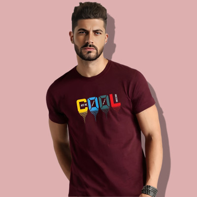 HouseOfCommon Printed Men Round Neck Maroon T-Shirt