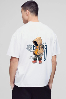 JUARI BE A GENTLEMAN Graphic Print, Typography, Cartoon Men Round Neck White T-Shirt