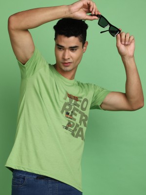 V-MART Printed Men Round Neck Light Green T-Shirt