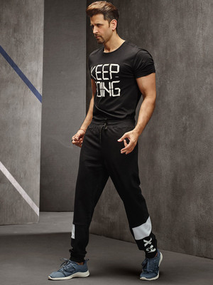 HRX by Hrithik Roshan Solid Men Round Neck White, Black T-Shirt