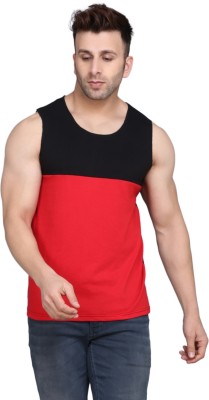 SLOWLORIS Solid Men Round Neck Black, Red T-Shirt