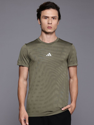 ADIDAS Solid Men Crew Neck Green T-Shirt