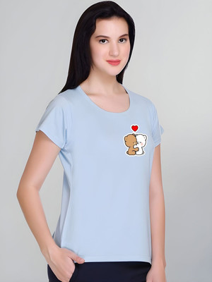 SZN Graphic Print Women Round Neck Light Blue T-Shirt