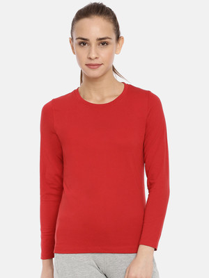 Macrowoman W-Series Solid Women Round Neck Red T-Shirt