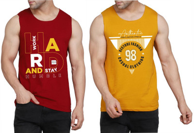 Restore Printed Men Round Neck Maroon, Yellow T-Shirt