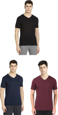 JOCKEY Solid Men V Neck Black, Dark Blue, Maroon T-Shirt