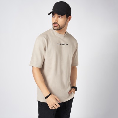 SF Jeans by Pantaloons Solid Men Round Neck Grey T-Shirt