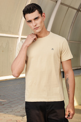 ParcelYard Solid Men Round Neck Beige T-Shirt