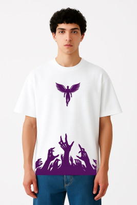 ALMUDA Printed Men Round Neck White T-Shirt