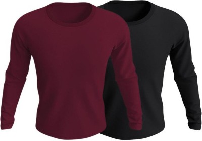 Organic Chics Solid Men Round Neck Black, Maroon T-Shirt