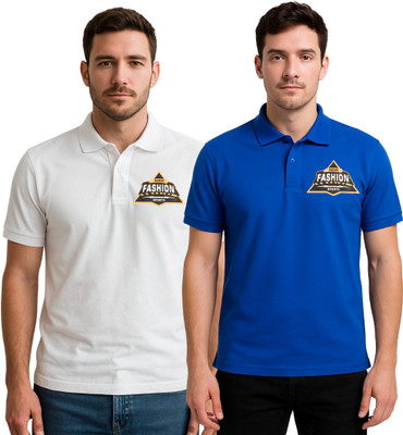 SHIRERAMEXPORTS Printed Men Polo Neck Blue, White T-Shirt